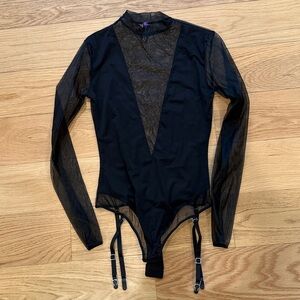 Maison Close Black Cut Out V Thong Bodysuit, S/4